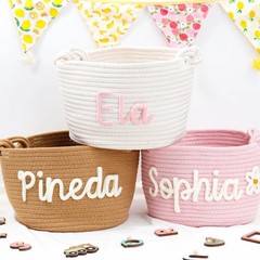 Etsyパーソナライズされた名前イースター綿ローププレゼントバスケット子供玩具収納バスケットペット玩具収納バスケット