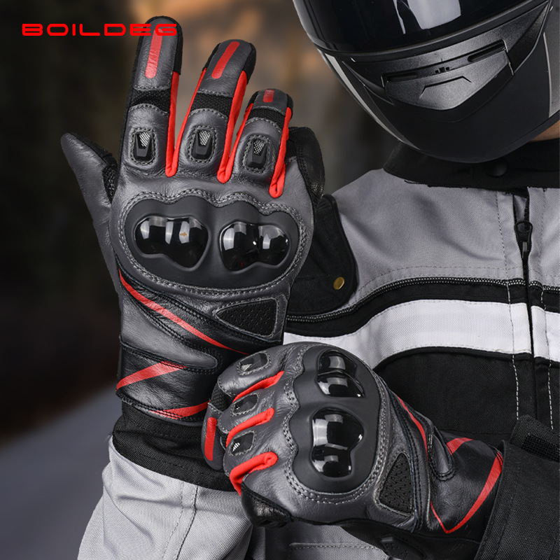 Les gants de moto sont indispensables pour la conduite. Cuir de vache antidérapant et résistant à l'usure, doigts entiers, anti-chute et absorbant les chocs_voghion.com