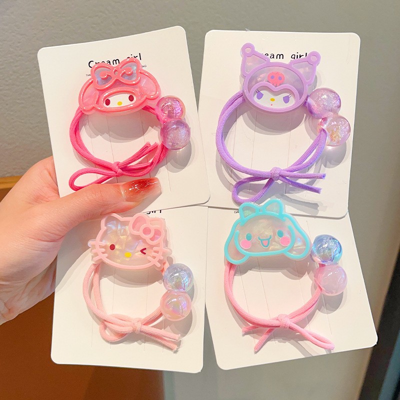 Children's cartoon elastic durable hair rope with pigtail
