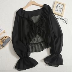 Fairy clothes women's summer thin breathable cardigan jacket chiffon shirt with suspender skirt shawl blouse women