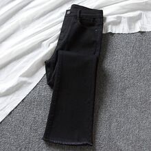 黑色微喇牛仔裤夏季薄款女士高腰显瘦小个子毛边喇叭老爹裤子其他