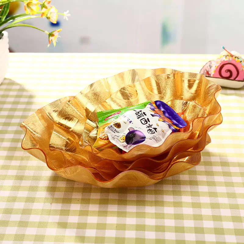 雅鑫KTV零食水果盘子亚克力材质餐饮聚会水果盘 波浪边盘