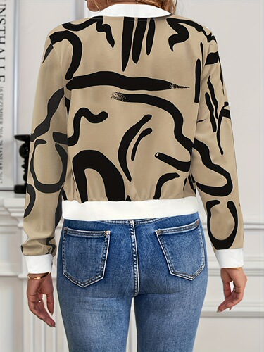 Women's Casual Geometric Print Crew Neck Jacket Polyester