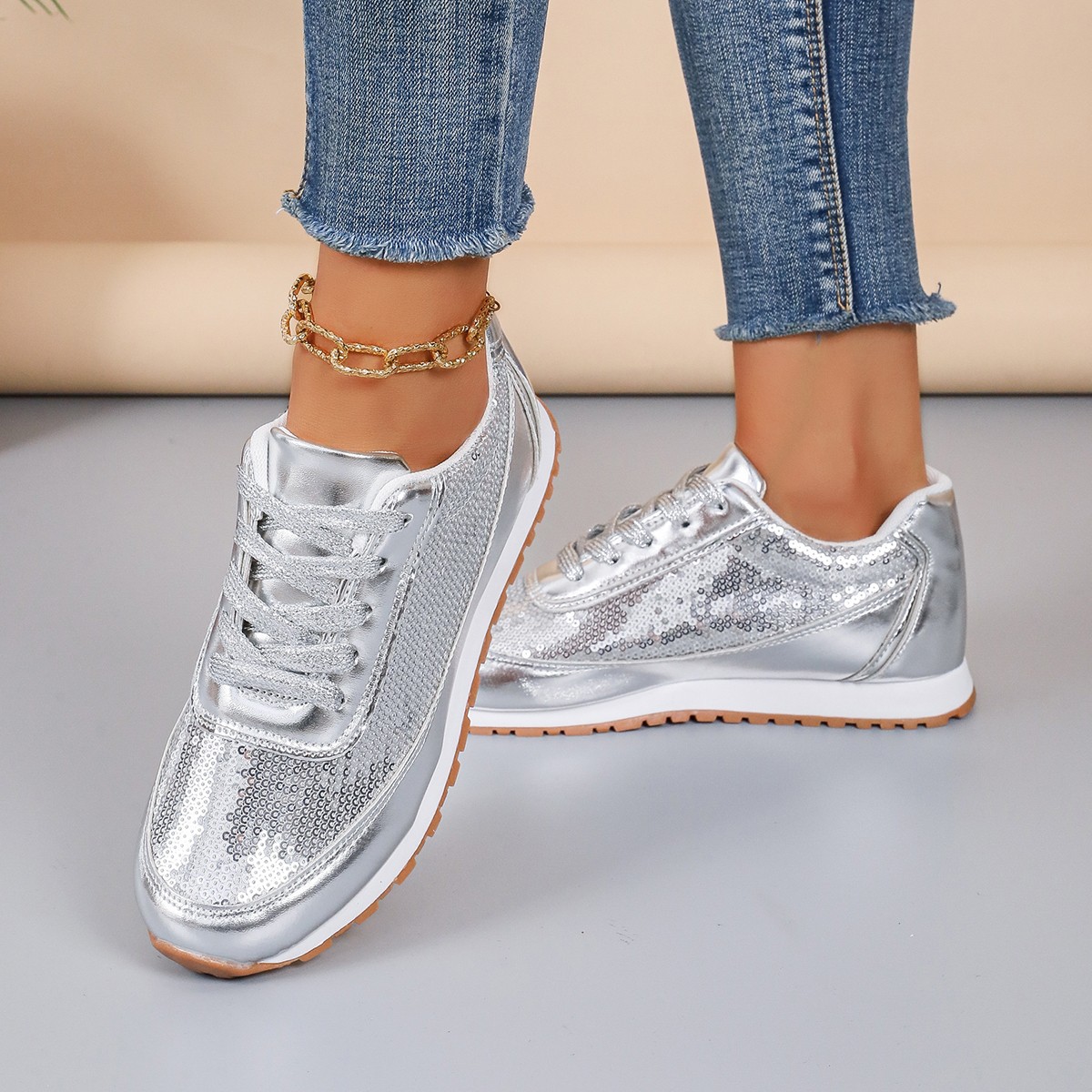 Women's Casual Sports Solid Color Sequins Round Toe Sports Shoes display picture 1