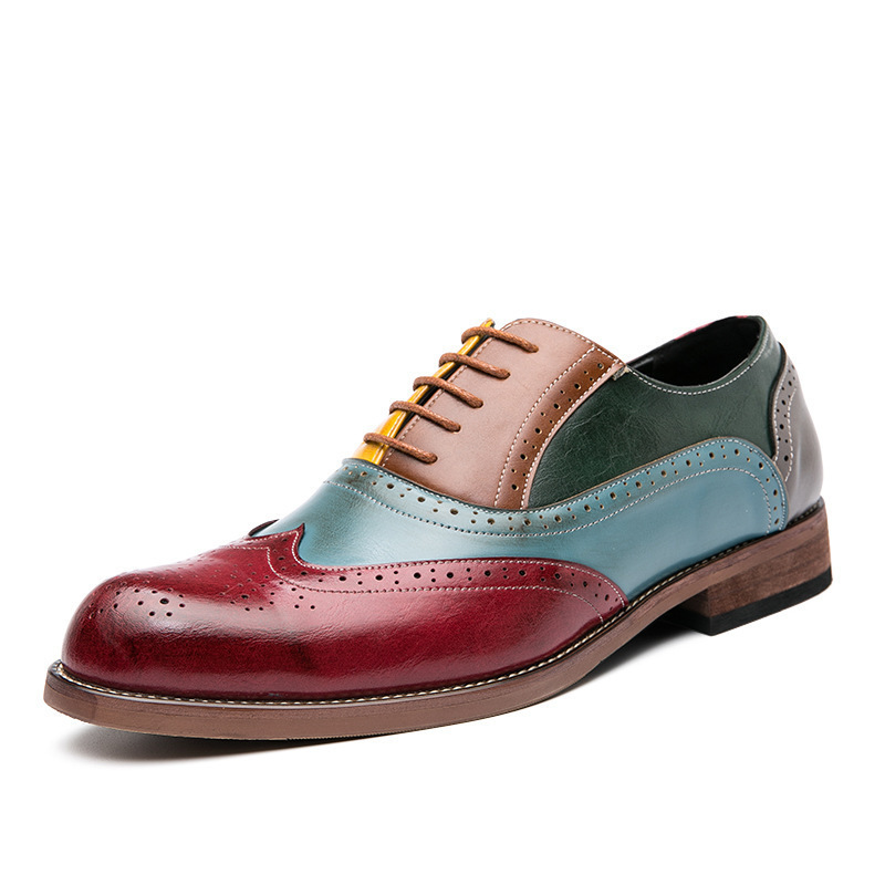 2024 primavera y otoño hombres costura cordones delanteros casuales puntiagudas botas Martin moda color a juego zapatos tallados Bullock image 6
