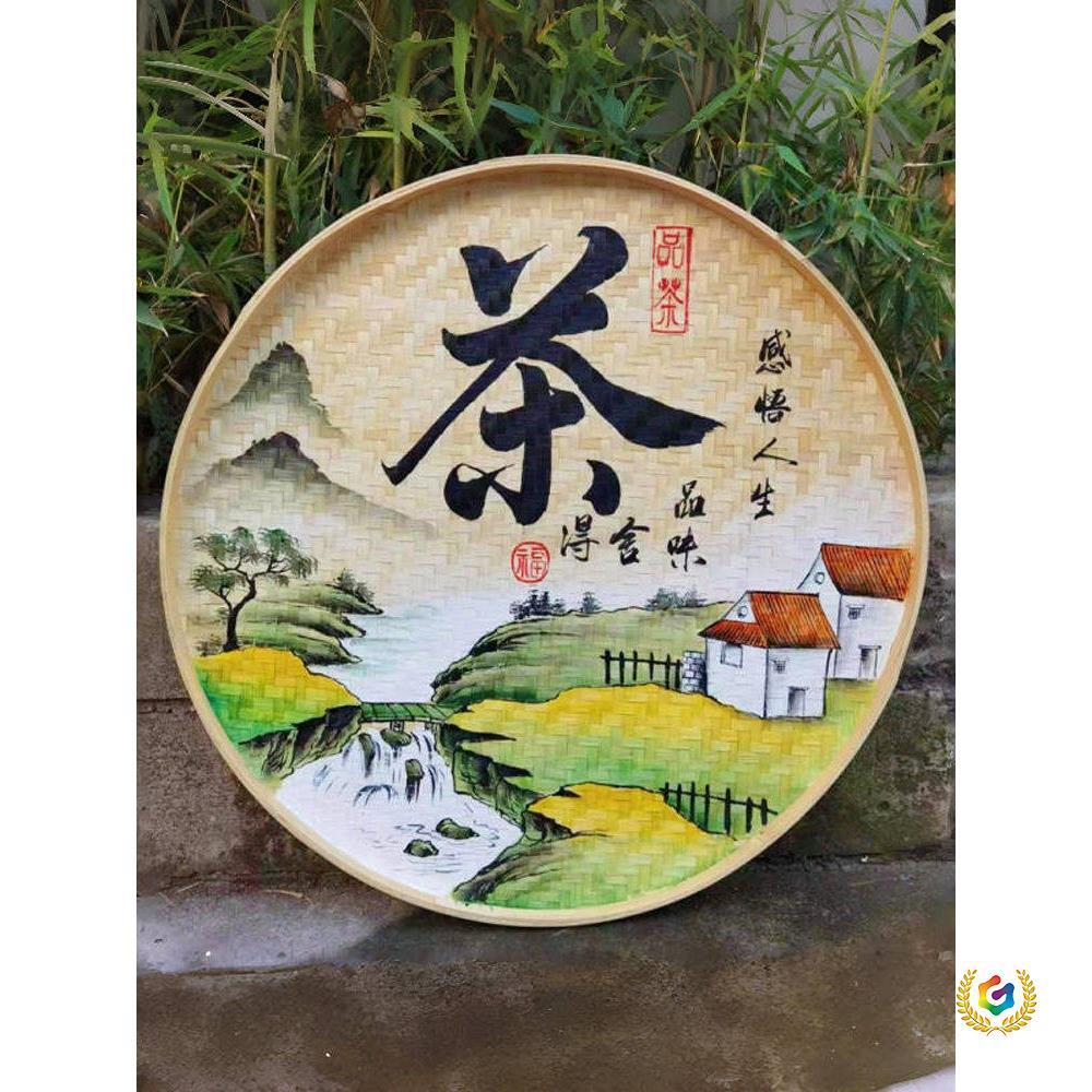 Retro tea room/restaurant wall decorations, bamboo sieves, hand-painted round winnowing baskets, wall hangings, bamboo woven ornaments