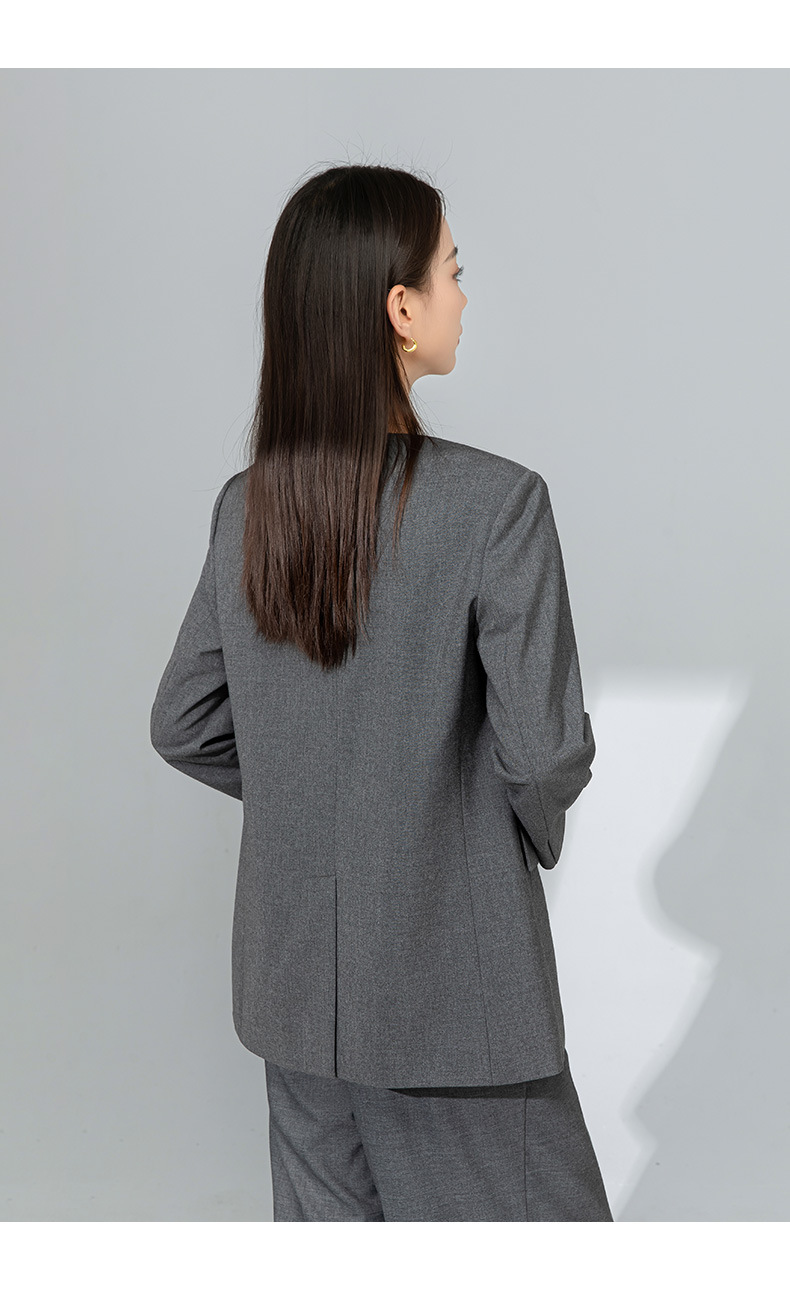 Áo blazer nữ cổ V len TR cao cấp dáng suông công sở — Quần màu xám 73144113 chi tiết 25