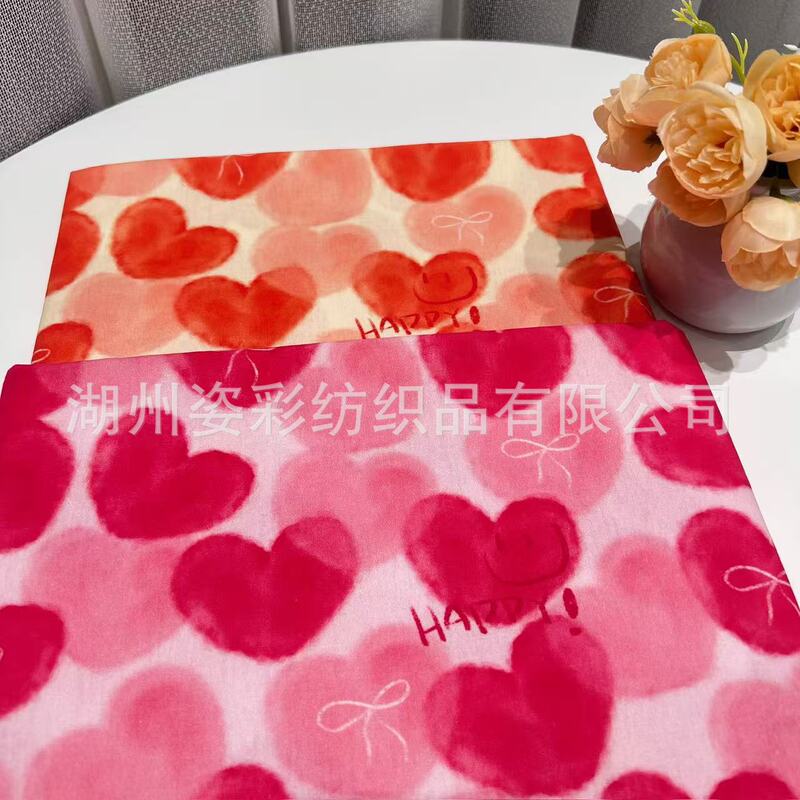 Cotton 40 Count Digital Printing Orange Pink Heart Dress Children's Clothing Women's Shirt Surface