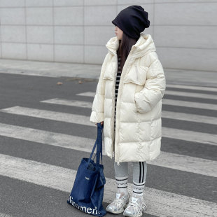 Children's Down Fall/Winter New Korean Style Mid-length Thickened Hooded Boys' and Girls' Middle and Big Children's White Duck Down Jacket Trendy