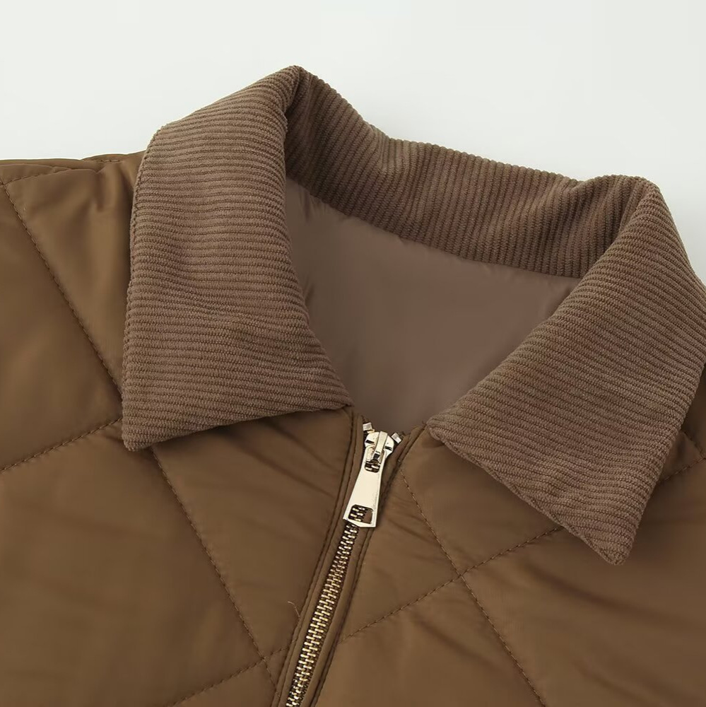 ZAZA hecho a sí mismo estilo europeo al por mayor moda de mujer temperamento universal diamante tela de algodón con solapa chaqueta de algodón mujer
