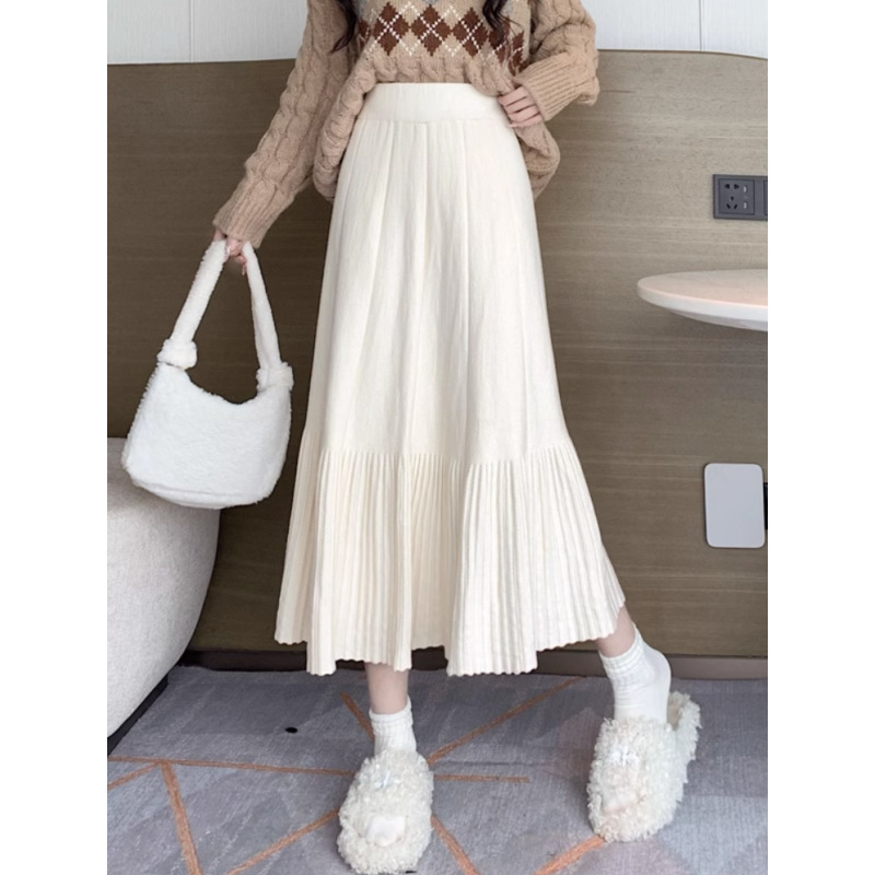 Pleated Knitted Skirt Women'S Autumn And Winter New Fashion High Waist Korean Version Casual And Thin Big Swing Skirt A-Shaped Skirt Umbrella Skirt 21 Undefined