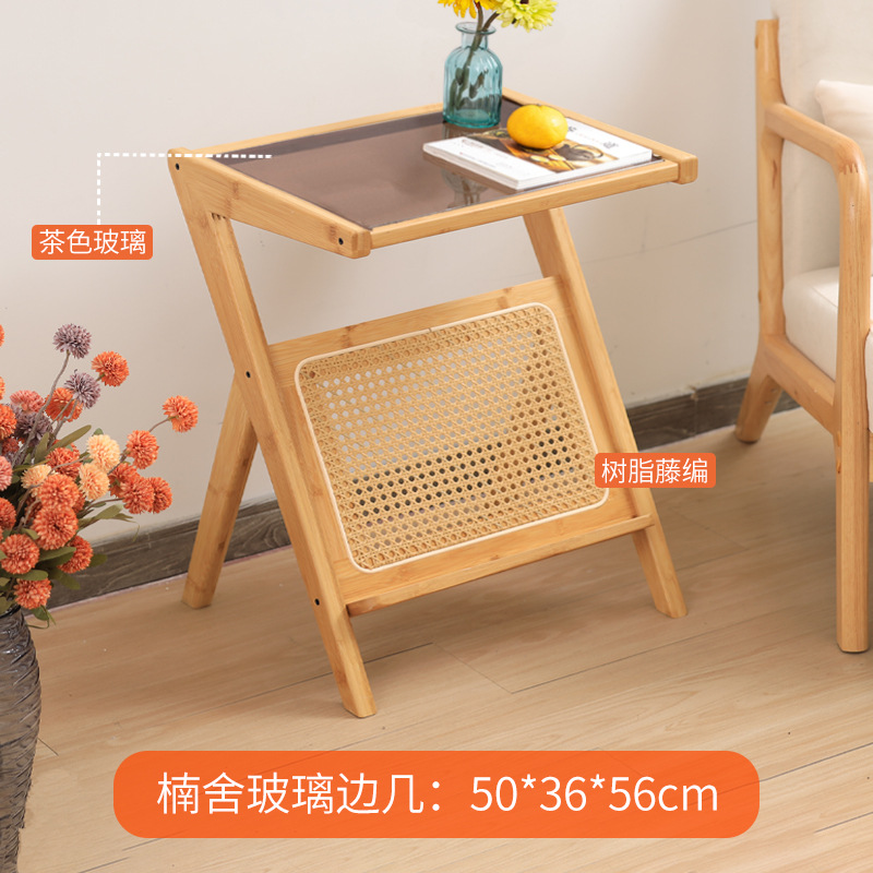 Internet celebridad sofá de vidrio mesa auxiliar sala de estar ratán japonés pequeña mesa de café balcón simple mesa de esquina mesita de noche nueva