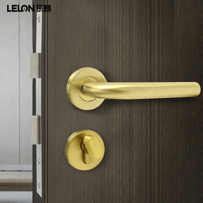 Cerradura dividida de puerta interior de acero inoxidable 304, cerradura de manija de curva única, cerradura de canal de puerta de dormitorio, conjunto completo de cerradura ignífuga estándar europea