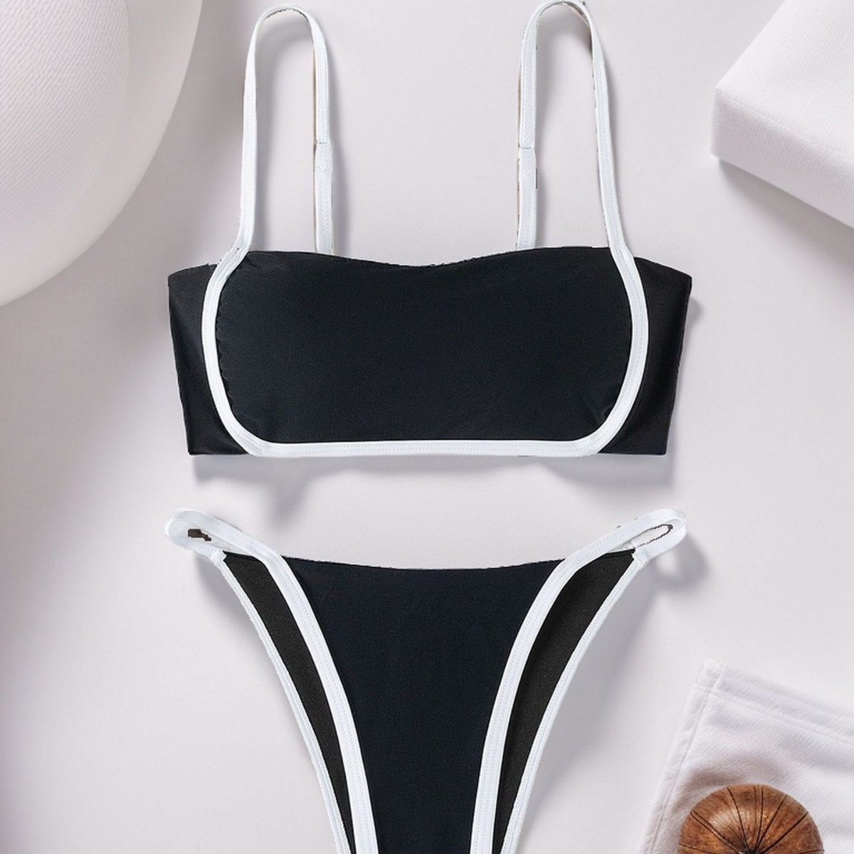New Sexy Low Waisted Bikini Color Block Lace-Up Two Piece Swimsuit Women's Clothing_ecoleips.com
