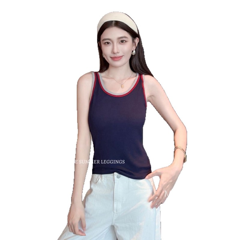 MSUSU棉苏苏时尚双色边背心新款时尚百搭显瘦拼色无袖背心女上衣|undefined