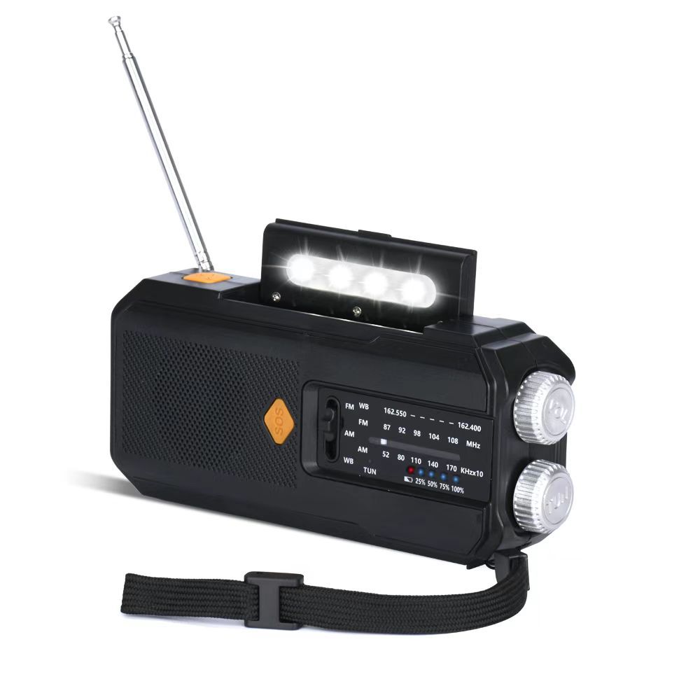 跨境多功能应急户外收音机战备太阳能发电手摇收音机充电手电筒