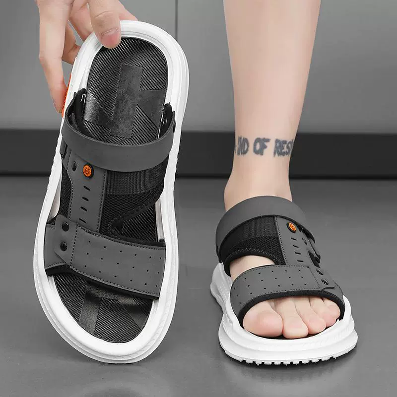 Мужские сандалии серого, черного цвета, цвета хаки, модные мужские сандалии и тапочки двойного назначения, удобные