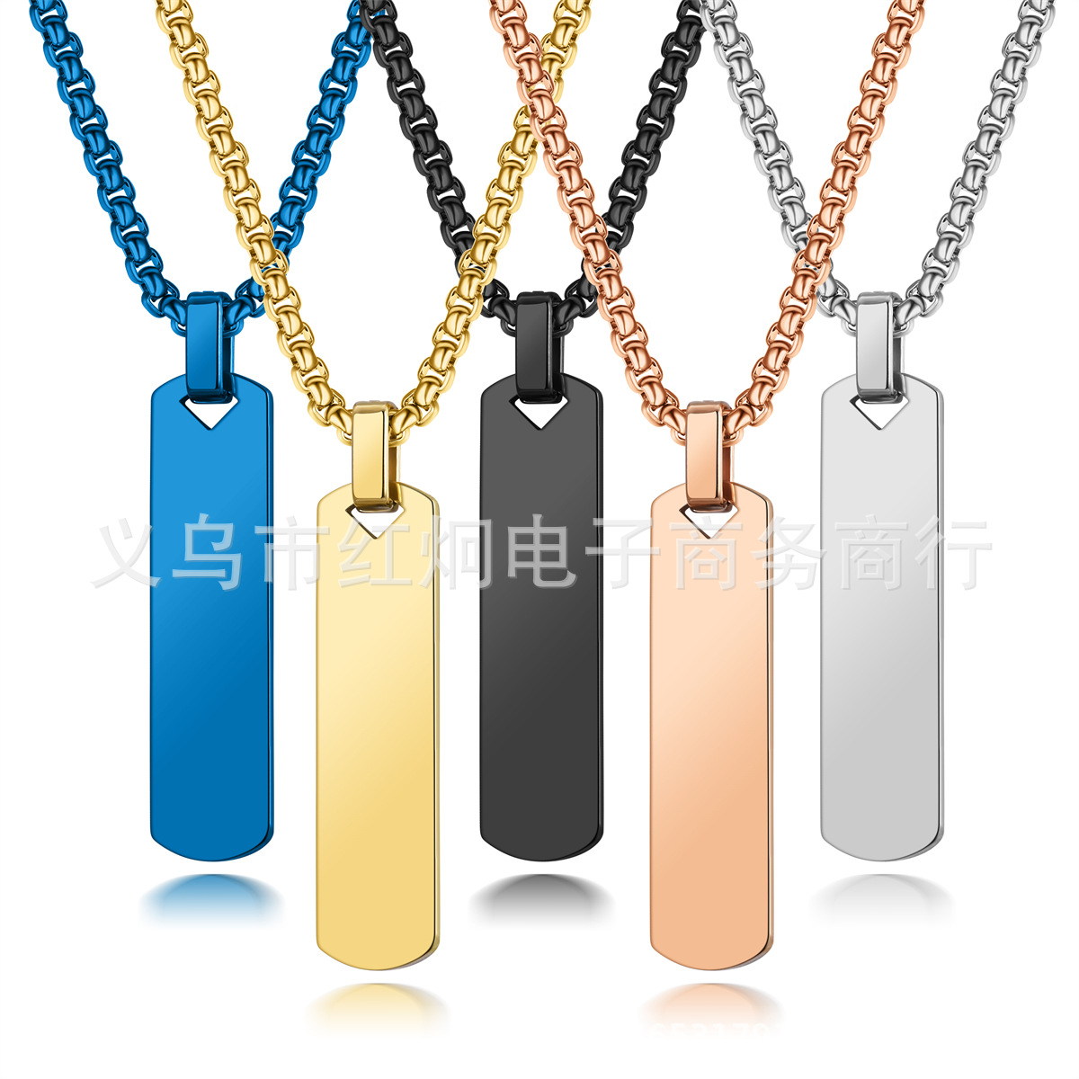 Cross-border bestseller stainless steel rectangular pendant necklace with smooth geometric surface, can be engraved with text, eye-shaped tag