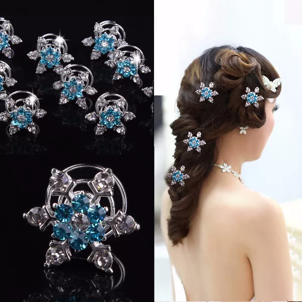 Popular Jewelry Bridal Hair Headwear Snowflake Rhinestone Screw Clip Alloy Snowflake Hair Accessories