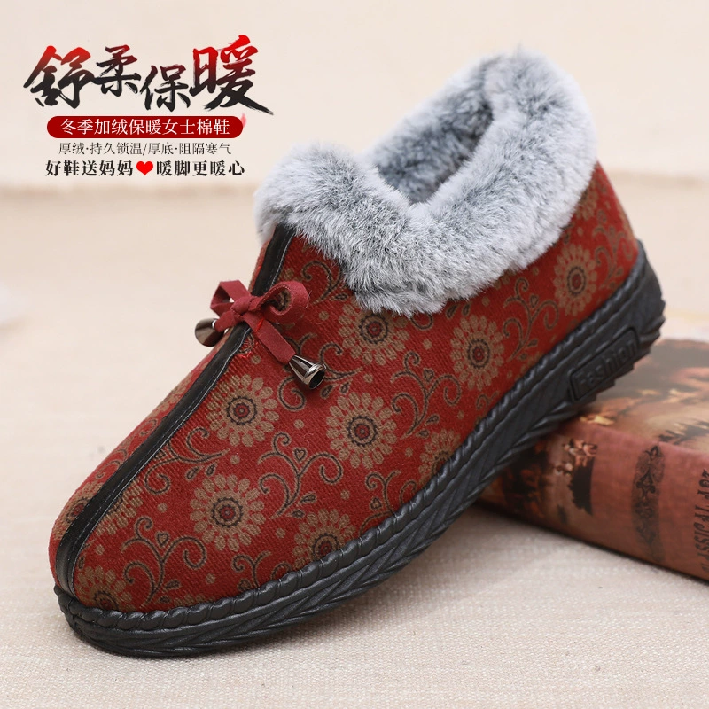 Новая зимняя Тканевая обувь Old Beijing, женские сапоги из плотной теплой хлопковой ткани на флисовой подкладке, Нескользящие хлопковые сапоги на мягкой подошве для женщин среднего и пожилого возраста, Женская хлопковая обувь