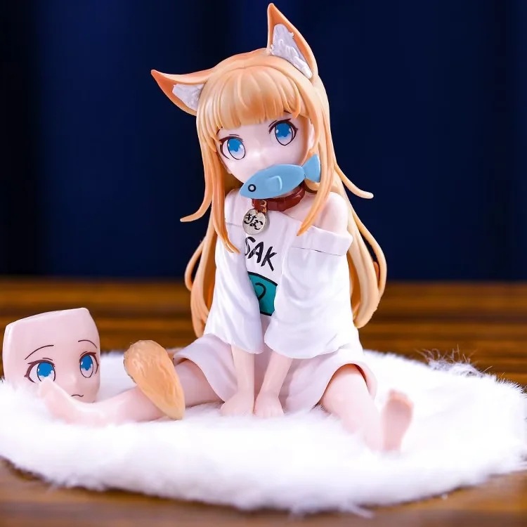 My cat is a cute girl anime soy noodles sitting and eating fish cat…