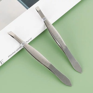 Stainless Steel Eyebrow Clip High Elastic Oblique Flat Tweezers Men's Beard Pulling Eyebrow Pulling Artifact Tool