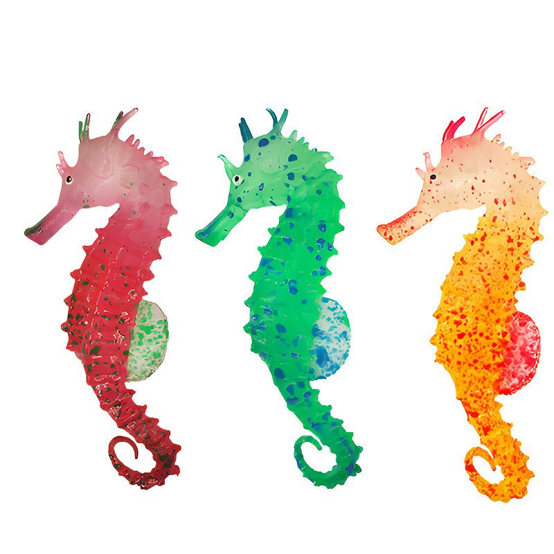 Caballito de mar fluorescente de silicona luminosa simulada en verde, rojo y amarillo con ventosa para decoración de acuarios marinos, venta al por mayor