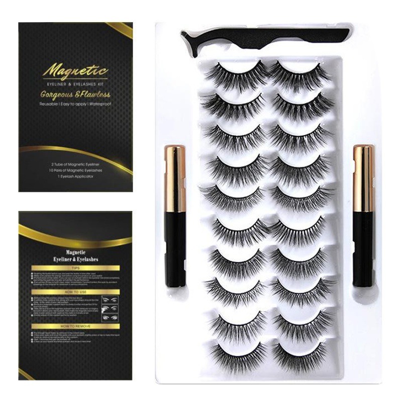 10 pares de pestañas de delineador de ojos magnético imán de pestañas 10 pares de pestañas postizas magnéticas transfronterizas