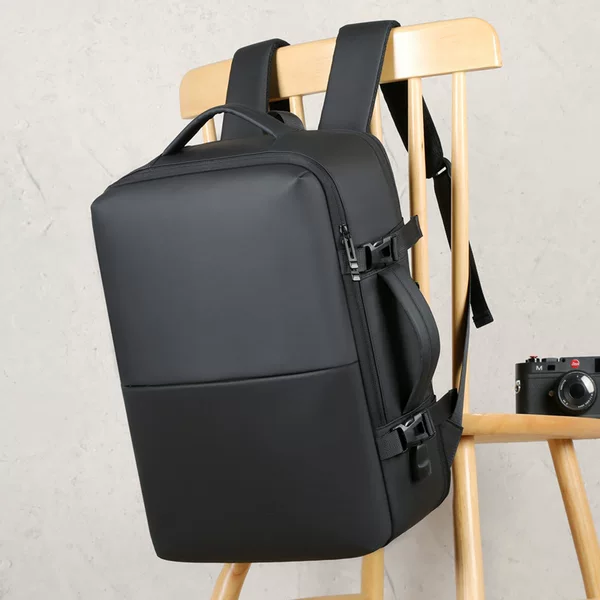 New Multifunctional Backpack for Men, Simple Large-Capacity Backpack with Leather Film, Expandable Business Commuter Computer Bag