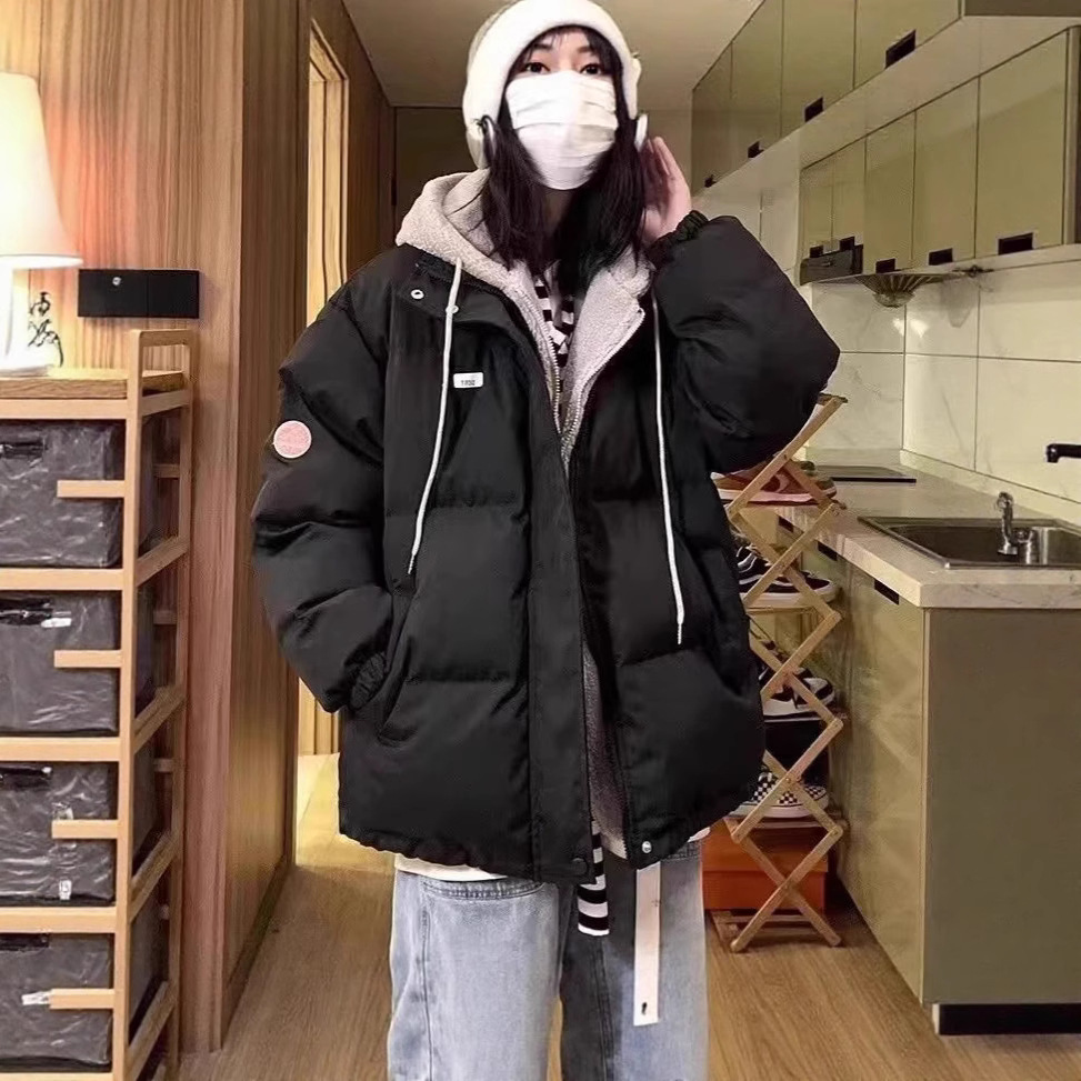 한국 스타일 면 패딩 재킷 2025 다운 면 새로운 겨울 두꺼운 느슨한 학생 면 패딩 재킷 후드 투피스 면 패딩 재킷 여성용