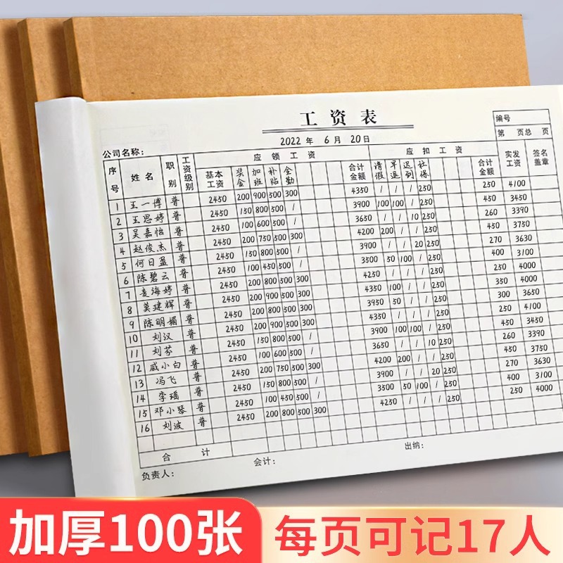 工资表考勤表工资发放明细表记薪资发放单流工资单出勤登记记录本