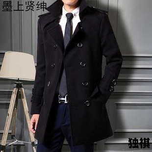 2024 Autumn and Winter New Men's Trenchcoat Slim-fit Korean Style Trendy Coat Woolen Double-breasted Youth Men's Thick Coat