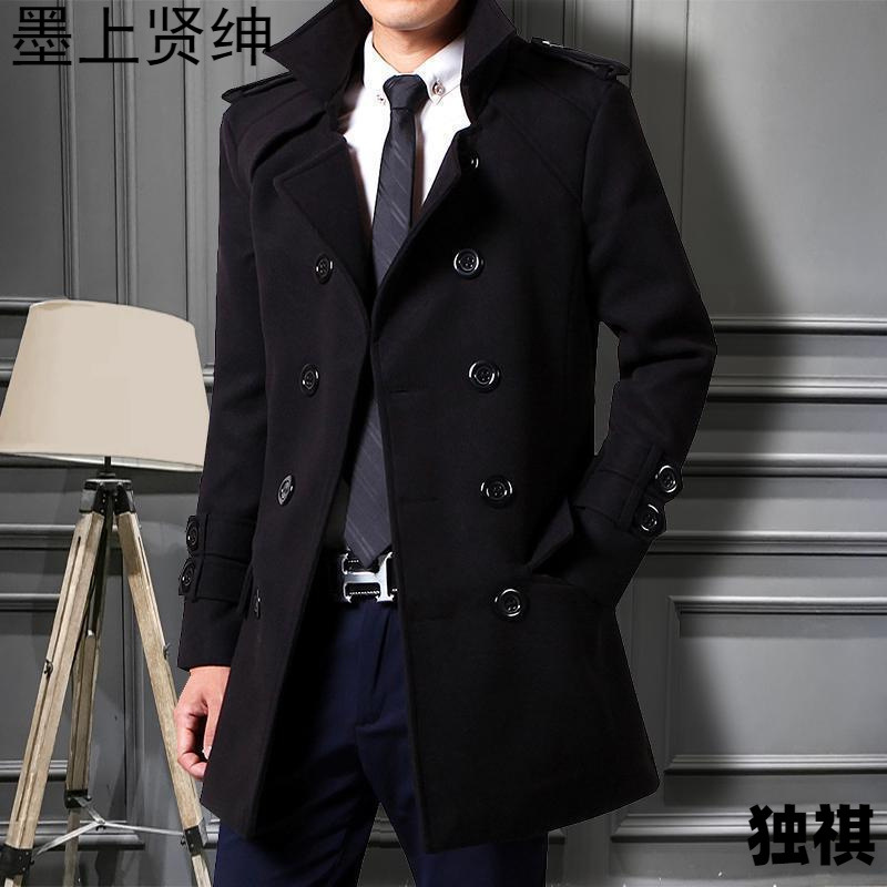 2024 Autumn/Winter New Men's Trench Coat, Slim Fit, Korean Style, Trendy Overcoat, Woolen Double-Breasted Thick Coat for Young Men