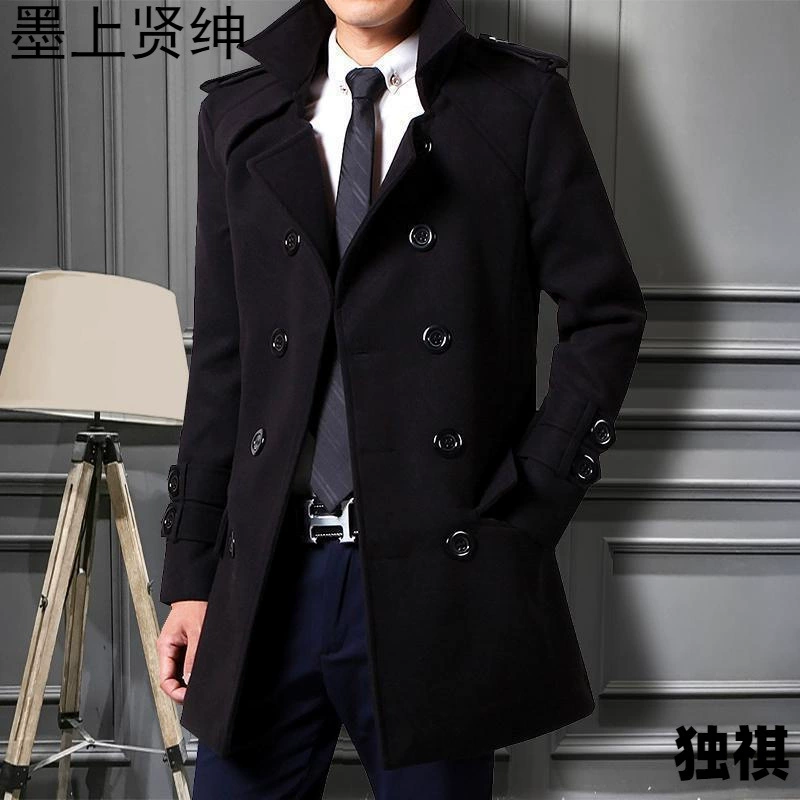 2024 осень и зима новая мужская ветровка стройная корейская версия шерстяная двубортная мужская толстая куртка