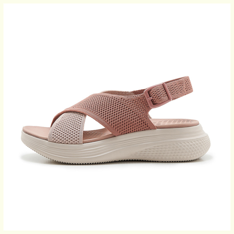 Sandal nữ quai chéo dệt kim phối dây rút, đế MD nhẹ êm — màu be, màu đen, xanh lam, màu hồng chi tiết 23