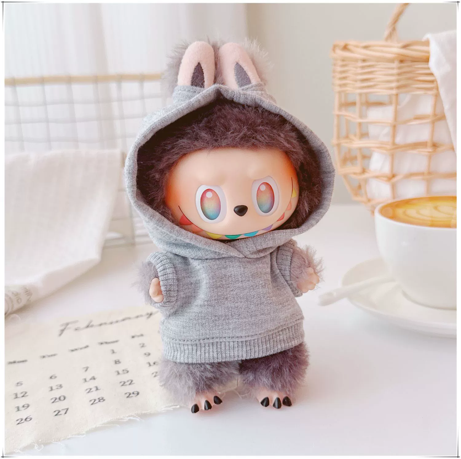 17см кукольная одежда Labubu, 10см хлопковая кукла Микки семейная черная, белая и серая модная толстовка худи штаны