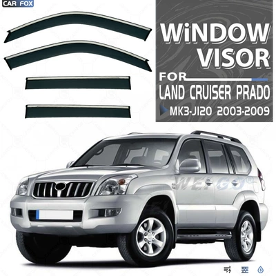 Window Visor, Rain shield - standard-packing-without-logo-prado-fj120-mk3-j120-2003-2009-pc-with-bright-strip-rain-shield