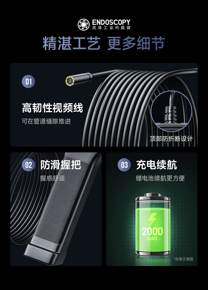 Cross-border endoscope car drain pipe HD camera, portable handheld visual probe with lightweight industrial waterproof