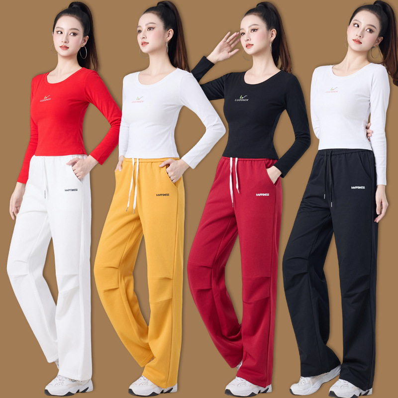 Luoshen Square Dance Clothing New Suit Autumn and Winter Long Sleeve Sports Fitness Clothing Team Dance Clothing Thickened Pants