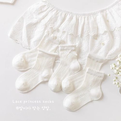 Children's socks, summer thin cotton, boneless children's socks, summer mesh, for little girls, white floral princess socks