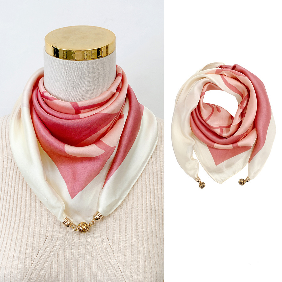 Pink Beauty-(65 모조 실크 자석 버클 스퀘어 스카프)