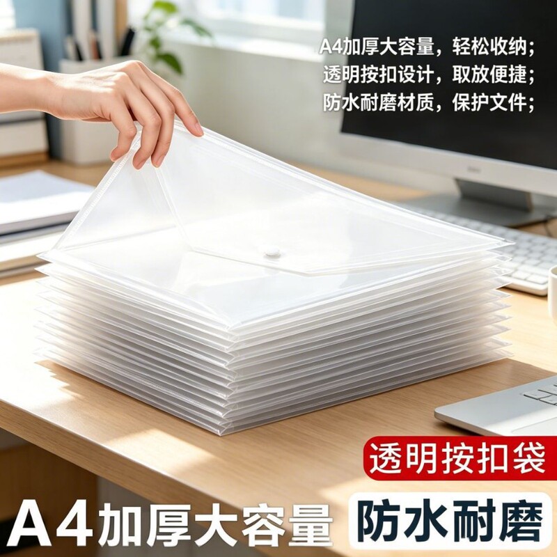 Twill Thickened A4 Snap-Button File Bag, Portable Large-Capacity Storage Bag for Office Contracts, Documents, Student Materials, and Archives