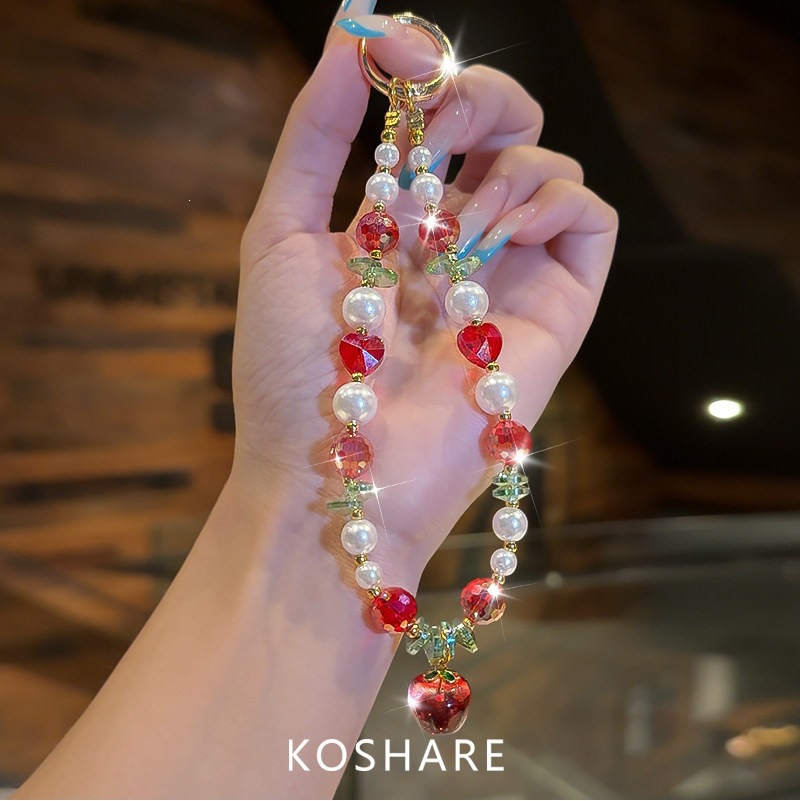 Manzana roja de verano fresca cadena de teléfono móvil ligera de lujo nicho de alto nivel bolso de cristal colgante colgante colgante de mano colgante mujer
