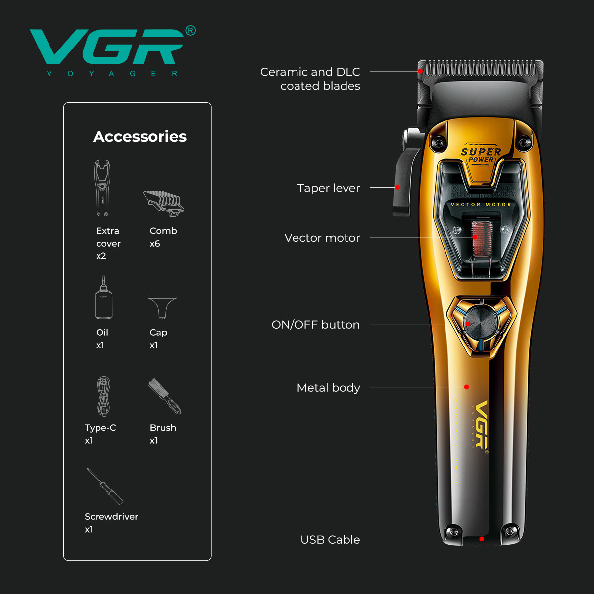 Electric Hair Clipper Intelligent Variable Speed Professional High Speed Brushless Motor 11000RPM Digital Display_voghion.com