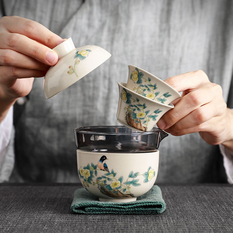 2F草木灰旅行茶具快客杯車載茶具便攜式功夫陶瓷茶具套裝