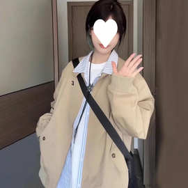 初秋夹克外套女春秋新款韩系小个子美式工装立领卡其色棒球服上衣