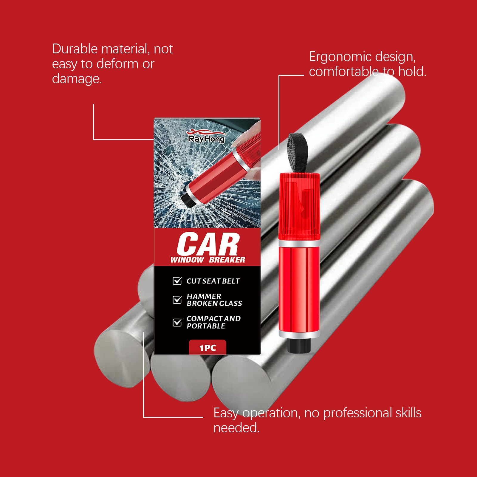 Hikmarion Car Window Breaker, 2-in-1 Safety Hammer, Multifunctional Car Window Breaker Tool