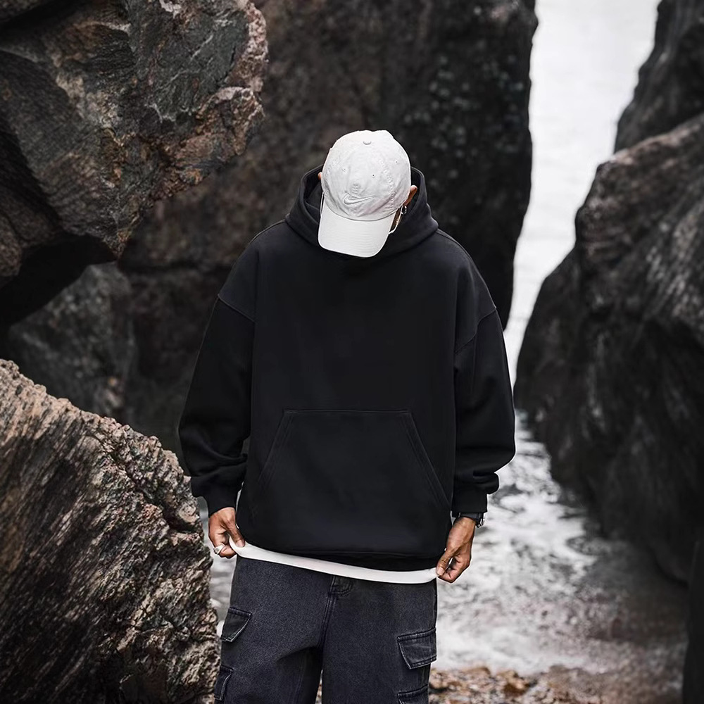 La marca de moda europea y americana de peso transfronterizo FOG de color sólido con camisa de lana de otoño y invierno callejera de hombre con capuchona en la parte superior versátil