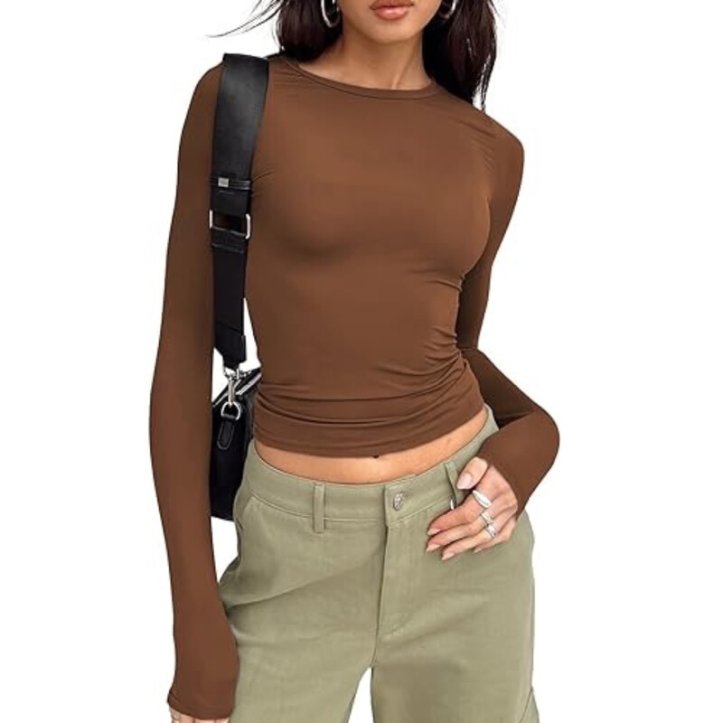European and American cross-border women's long-sleeved shirt basic crop top autumn fashion layered workout slim top