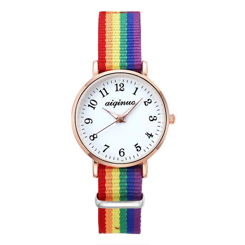 Nuevo Arco Iris correa de lona Campus Reloj simple Mori chica ins fresco todo-fósforo novias correa de lona reloj